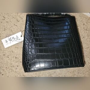 NWT Aota Black Croc Embossed Bag With Crossbody Strap